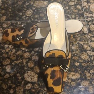 Prada leopard calf hair mules